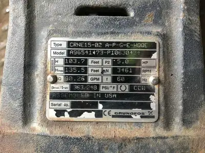 Grundfos CRNE15 A96541473-P10630424 SS 2″ Multistage Centrifugal Pump 90.26GPM
