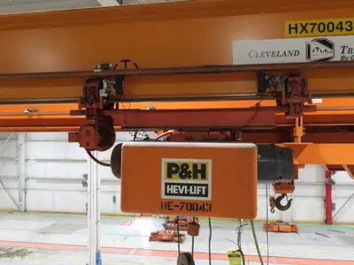Cleveland Tramrail P&H 2 Ton Single Girder Underhung Bridge Crane 45' 10" Span