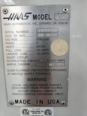 HAAS VF-4 VERTICAL MACHINING CENTER: STOCK #21101