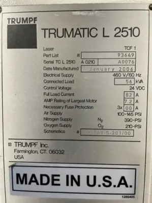 Used 2006 TRUMPF TRUMATIC L 2510 Laser Cutters Ohio US | HGR 24 #727683