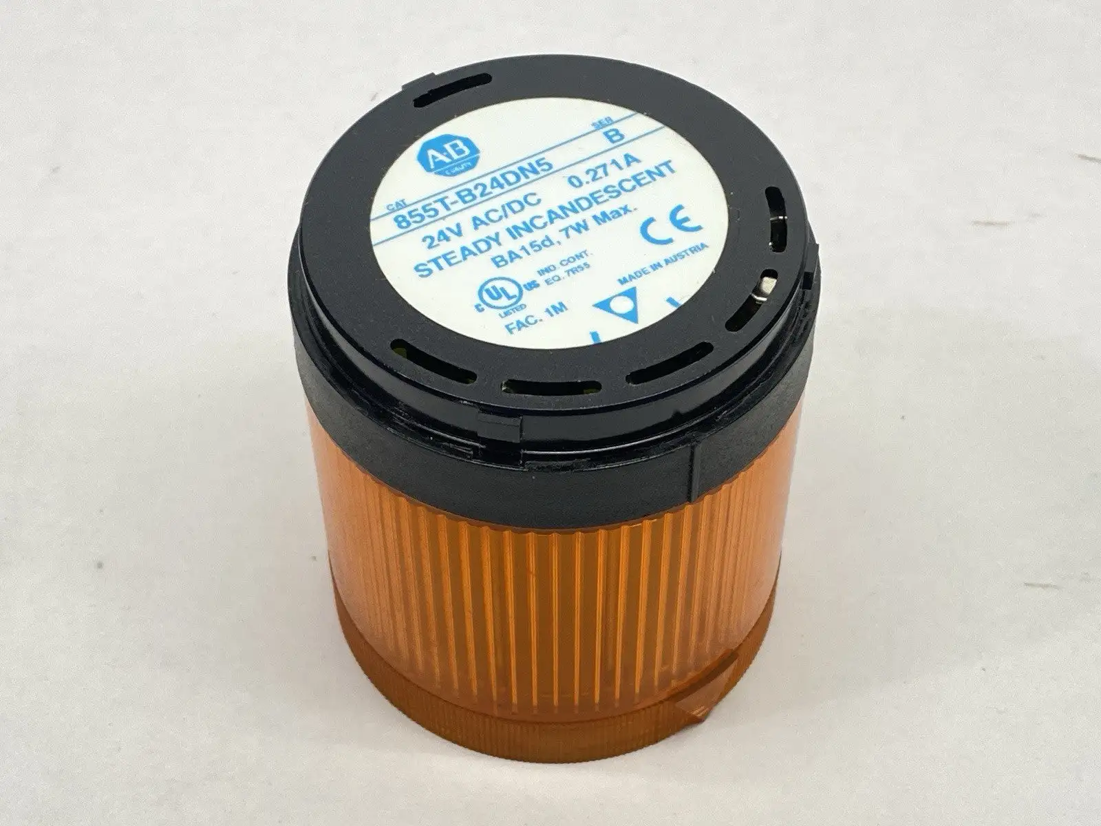 855T-B24DN5 | Allen Bradley  Ser B 70mm Amber Stack Light w/ 855T-L24LF Bulb - Used