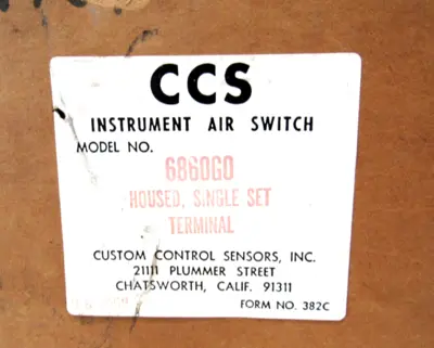 NEW CUSTOM CONTROL SENSORS 6860G0 INSTRUMENT AIR SWITCH