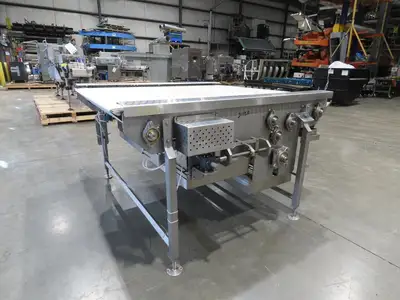 Woods 70"W x 74"L Sanitary Food Grade Infeed Conveyor 55"W Belt 480V 3PH 57FPM