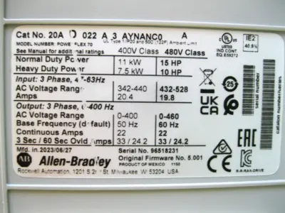 USED Allen-Bradley 20A-D022A0AYNANC0
