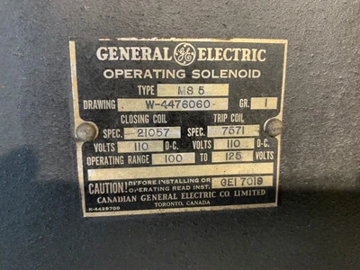 GE Circuit Breaker K143, 600A, 7500V, EO/DO, 110VDC Control