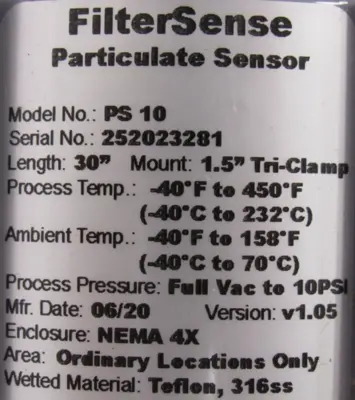 NEW FILTERSENSE PS10 PARTICULATE SENSOR