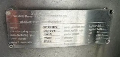 SPX Seital SE 20 HFX self-cleaning warm milk separator, 316SS.