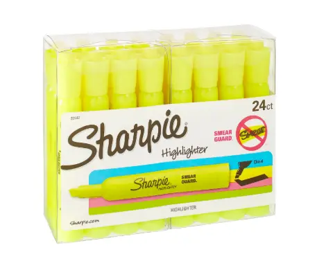 Sharpie Tank Style Highlighters, Chisel Tip, Fluorescent Yellow, Box of 24