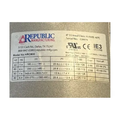 New | in-Stock REPUBLIC BLOWER SYSTEMS HRC800 Blowers West Virginia US | JM Industrial #1332446