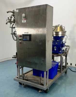 Alfa-Laval BTPX 205 SGD-34 CDP-60 clarifier centrifuge skid, 316L SS.