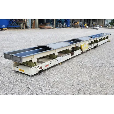 Used 18" wide x 33'-6" L FMC Stainless Steel Two-channel Vibrating Pan Conveyor