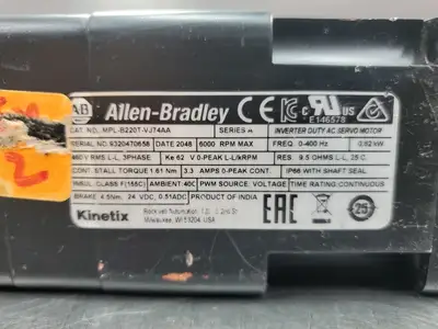 Used Allen-Bradley MPL-B220T-VJ74AA Inverter Duty AC Servo Motor, 6000RPM Servo Motors | Palmetto Automation #1151206