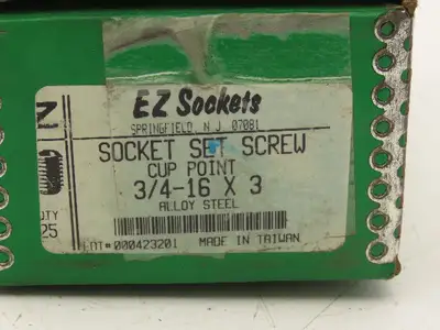 EZ Sockets 3/4-16 x 3" Cup Point Socket Set Screw 3/8" Hex Black Oxide 601468P  Lot of 19