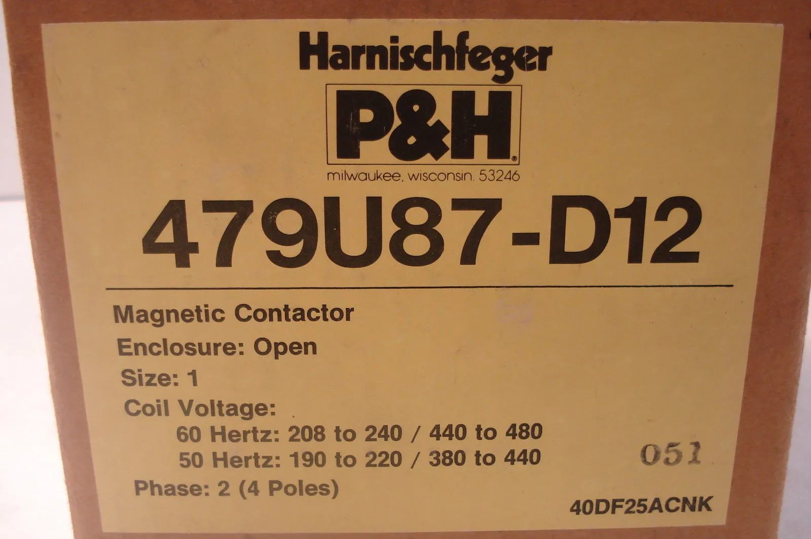 NEW HERNISCHFEGER P&H 479U87D12 SIZE 1