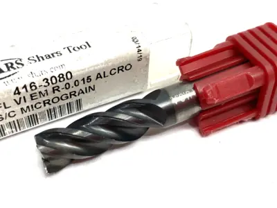 USED SHARS TOOL SQUARE END MILL 3/8" 4-FLUTE VI EM 0.015 ALCRO