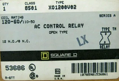 NEW SQUARE D 8501-X01200V02 AC CONTROL RELAY SER A 8501X01200V02