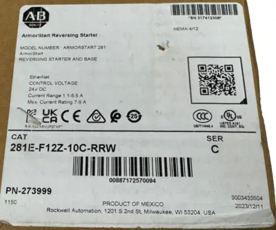 ALLEN BRADLEY 281E-F12Z-10C-RRW ARMORSTART REVERSING STARTER SER. C UNUSED