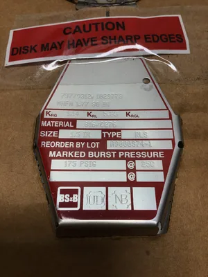 BS&B Safety System A9000374-1 Rupture Disk 1/5″ 175 PSIG @25C Type RLS