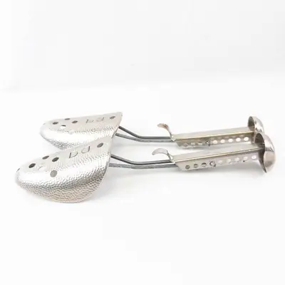 Vintage Metal Foot Guards Pair - Perforated Shields with Straps (Industrial Safety)