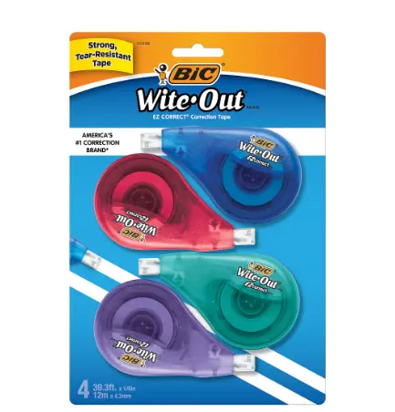 BIC Wite-Out Correction Tape, Pack Of 4 Correction Tape Dispensers