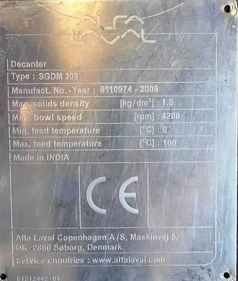 Alfa-Laval SGDM 305 decanter centrifuge, 316SS.