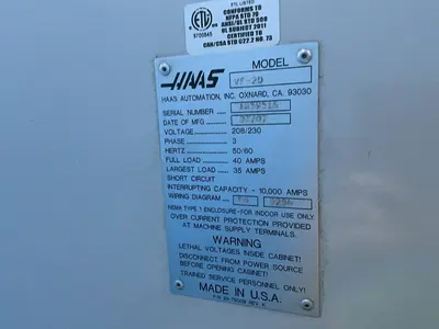 Used 2007 HAAS AUTOMATION VF2D Vertical Machining Centers Ohio US | HGR 24 #1548018
