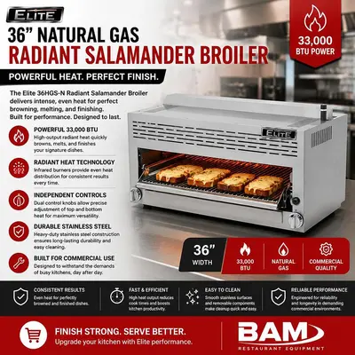 Elite 36HGS-N 36" Natural Gas Radiant Salamander Broiler - 33,000 BTU