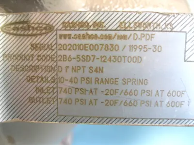 NEW Cashco 2B6-5SD7-12430T00D