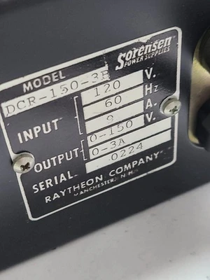 Sorensen DCR150-3B DCR 150 3B Power Supply 0-150V Raytheon Company