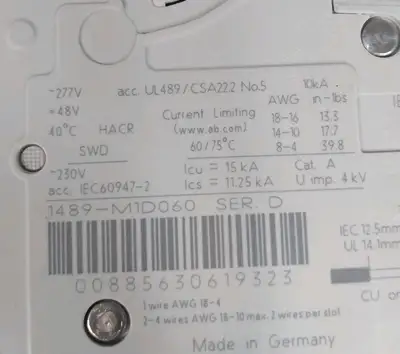 Allen Bradley 1489-M1D060/D Miniature Circuit Breaker Loc4C45