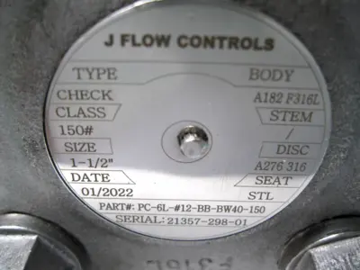 NEW J Flow Controls PC-6L-#12-BB-BW40-150