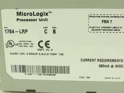 Allen Bradley 1764-LRP MicroLogix 1500 Processor Unit Ser C Rev B FRN 7