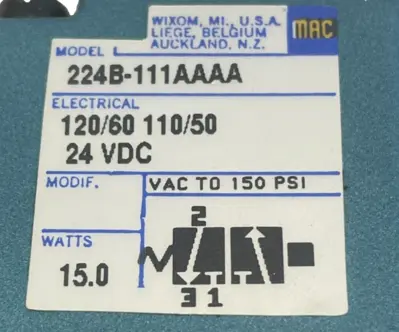 NEW MAC VALVES 224B-111AA SOLENOID VALVE 224B111AA
