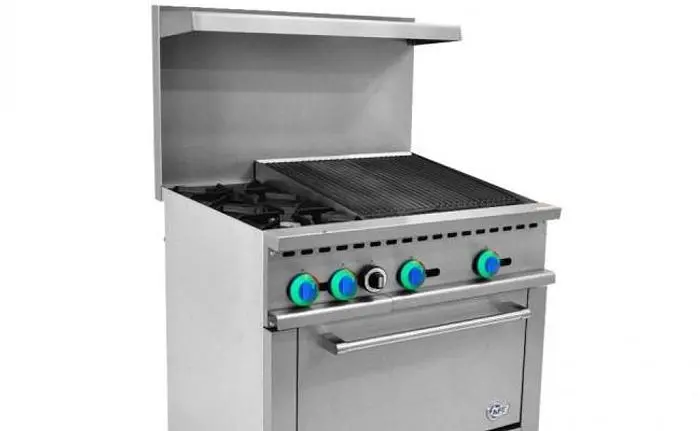 Oven with 24" char broiler and 2 open burners