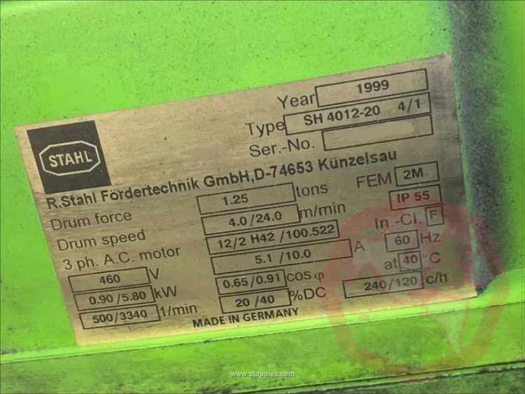 Used 1999 STAHL SH 4012-20 Hoists (All Types) Ohio US | Stopol Equipment Sales LLC #1134340