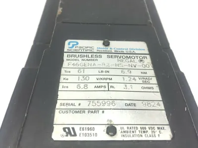 F46ENA-R2-NS-NV-00 | Pacific Scientific  Servo Motor 6.8A - Used