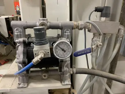 KOCH SBD-B DOUBLE-END FEED-THROUGH TRIM, BORE, GLUE, & DOWEL MACHINE