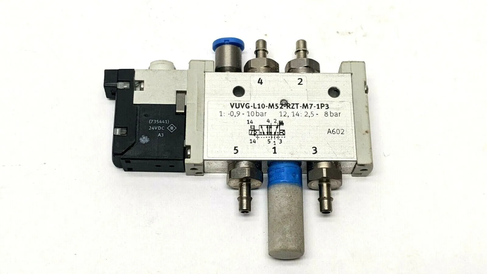 VUVG-L10-M52-RZT-M7-1P3,VAVE-L1-1H2-LR,566482 | Festo VUVG-L10-M52-RZT-M7-1P3 Air Solenoid Valve w/ VAVE-L1-1H2-LR Sub-Base - Used