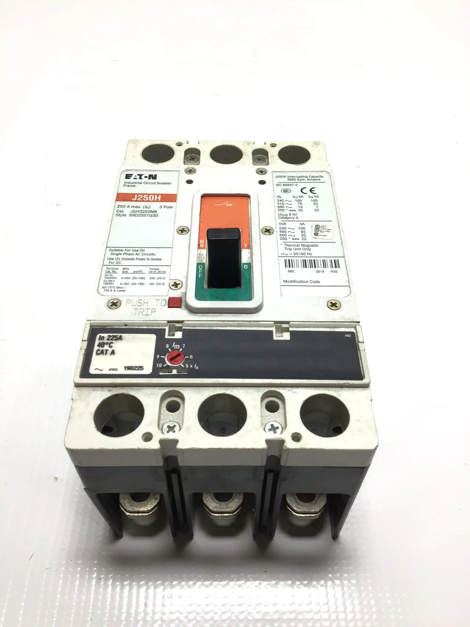 Eaton J250H/JGH3250NN Industrial Circuit Breaker Frame