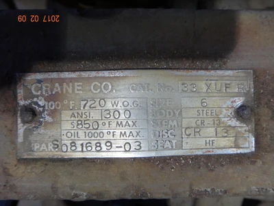 Crane 6", Class 300, WCB, Gate Valve