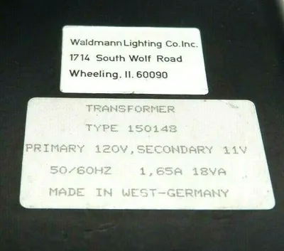 NEW WALDMANN 150148 TRANSFORMER PRIMARY 120V SECONDARY 11V 50/60 HZ