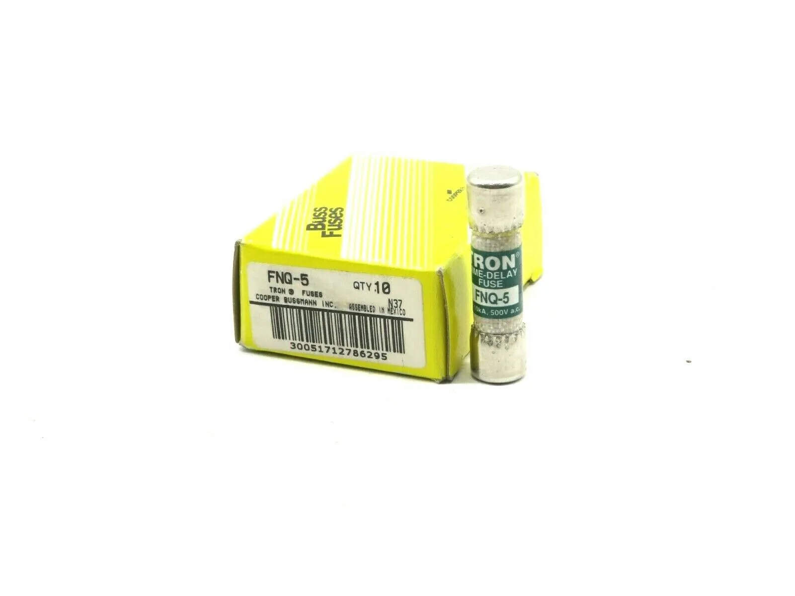 10 NEW BUSSMANN TRON FNQ-5 FUSES 5AMP 500VAC FNQ5