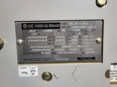 25kV 1200A 3ph Switchgear Unit w/ (2) Power Vac Breaker VB1 27.0-16-0