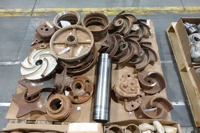 6 PALLETS OF ASSORTED STEEL CONVEYOR, PUMP, AND VALVE REPLACEMENT PARTS
