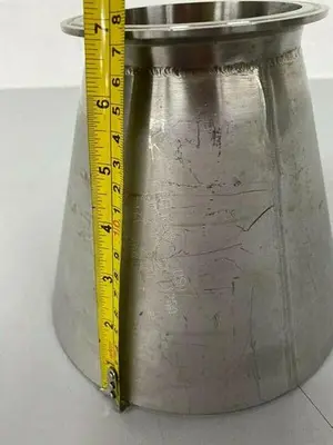 USED FELKER 316L STAINLESS STEEL 7" H X 4.625" OD X 8" OD 12GA REDUCER