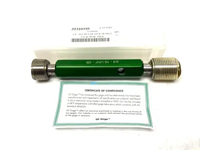 NEW GF GAGE PLUG THREAD GAGE: 3/4-16 THREAD, 2B CLASS, DOUBLE END G/NG