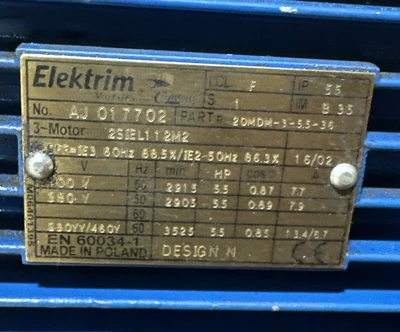 Used ELEKTRIM 20MFM-3-5.5-36 Motors (misc) Indiana US | J&J Industrial Supply #1293455