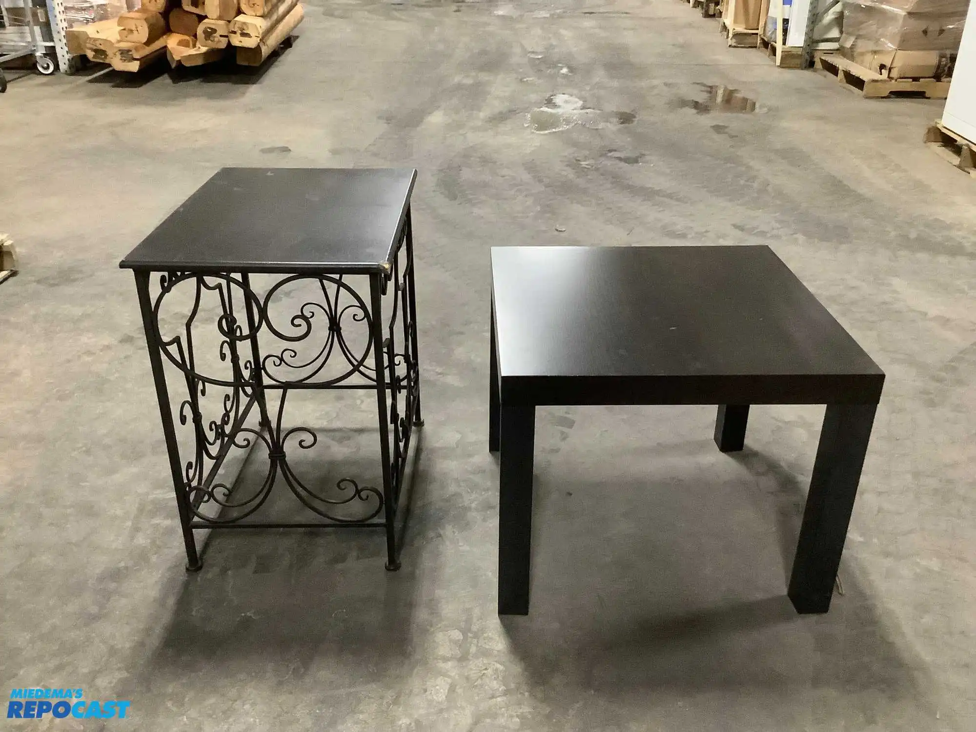 Lot of (2) Black End Tables, Various Styled, Measuring 17.75”x21.75”x21.75” and 23”x21.5”x15.5”