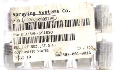 LOT OF 10 NEW SPRAYING SYSTEMS 3/8-HH-SS-18SQ NOZZLE 38HHSS18SQ