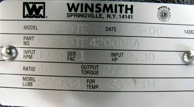 NEW WINSMITH 935MDTE GEAR REDUCER 40:1 935MDTE42000FA
